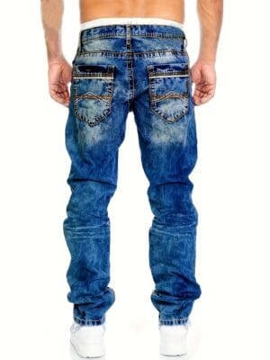 Men's Classic Straight-Leg Jeans - Non-See-Through Stretch Denim Pants, Machine Washable All-Season Everyday & Formal Wear for Men, Versatile Clothing, Modern Denim, Nontransparent Fabric