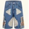 product-fancy-e2a155f7-ffc9-4a8d-a031-864ebba6dde8 Men'S Plus Size Distressed Faux Denim Shorts with Frayed Hem & Geometric Embroidery - Casual Relaxed Fit, Non-Stretch Faux Denim, Functional Pockets, Edgy Streetwear Style for Summer Outfits, Faux Denim Shorts, Durable Fabric, PLUS SIZE