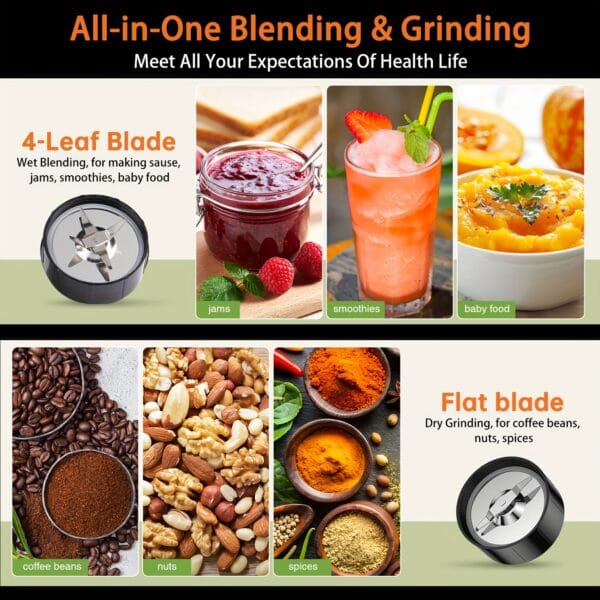 Smoothie Blender, Blender for Shakes and Smoothies, 15pcs Personal Blender and Grinder Combo for Kitchen Single Serve Mixer Blender for Juices Youngsters Food Nutritious Recipe with Brush, Juicing Station|Modern Kitchen Appliance|Durable Construction