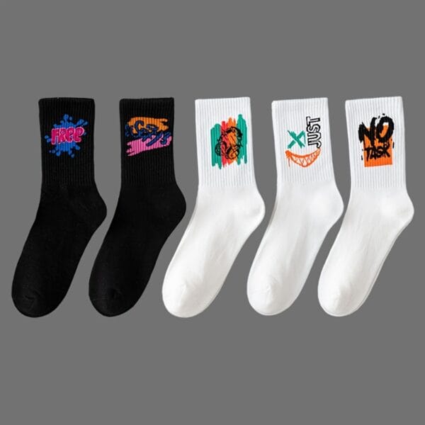 20 Pairs, 10 Pairs, 5 Pairs - Random Color Letter Print Socks, Stylish Mid-Calf Athletic Socks for Basketball, Outdoor & Casual Wear, Polyester Knit Fabric, Hand Washable, Everyday Socks | Vibrant Sock Design | Comfortable Fit
