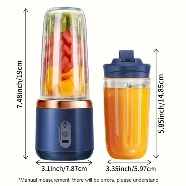 Portable Juicer 2-in-1 Multifunctional Rechargeble Battery | Compact Food Grade Polypropylene Cup for Personal and Family Fruit Squeezing, Easy to Carry Outdoors Durabl Plastic Material with 6 Blades & USB Charger - Suitable for Making Smoothies Shakes Iced Drinks Valentine's Day Thanksgiving Christmas Mother’S DAY Gift