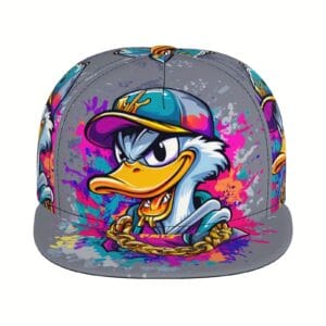 Unisex Adjustable Snapback Baseball Cap - Vibrant Graffiti Cartoon Duck Street Art Design, Lightweight 100% Polyester, Machine Washable, Flat Brim Trucker Hat for Men & Women, Perfect Gift for Father's Day, Mother's Day, Beach & Casual Wear