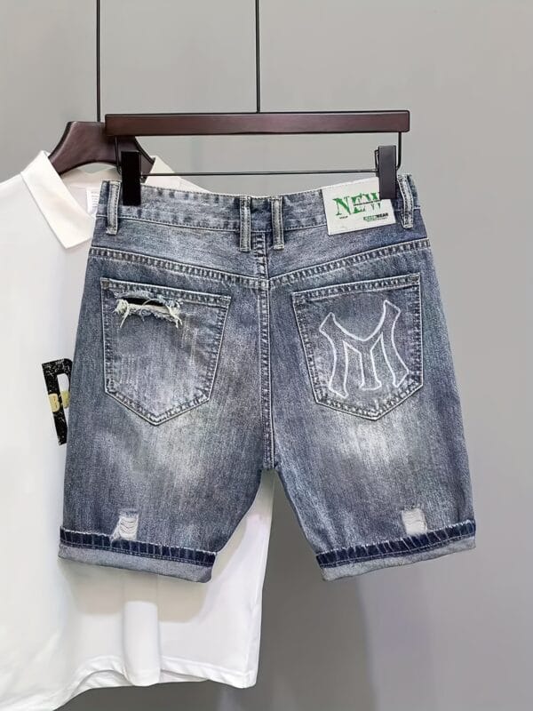 product-fancy-e47ce208-ba08-4a7f-a8f5-1cb329149d57 Men's Vintage Distressed Jeans-Style Casual Shorts - Non-Stretchy Mid-Length Pants with Knee-Ripping, Machine Washable Everyday & Formal Outfits for Denim-Look without Full Jeans Commitment