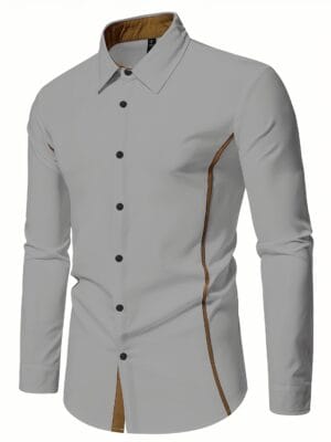 Men's casual long sleeved shirt Simple solid color Slim fit line design Color collision design Button placket Suitable for daily leisure Easter