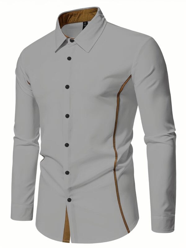 product-fancy-e4c59e93-df9f-41f6-be4e-6668f9805991 Men's casual long sleeved shirt Simple solid color Slim fit line design Color collision design Button placket Suitable for daily leisure Easter
