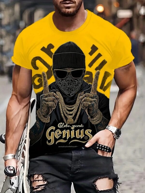 Digital Print Hip-Hop Style Genius Letter Pattern, Print T-Shirt, Short Sleeve Top to Express Personality