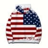 [Everyday Pullover] Men's Patriotic 3D American Flag Print Hoodie - Casual Polyester Pullover with Kangaroo Pocket, Machine Washable, Comfort Fit