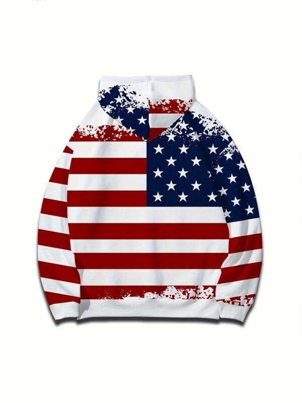 [Everyday Pullover] Men's Patriotic 3D American Flag Print Hoodie - Casual Polyester Pullover with Kangaroo Pocket, Machine Washable, Comfort Fit