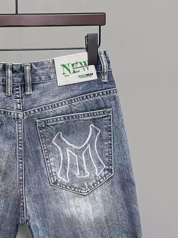 Men'S Casual Blue Denim Bermuda Shorts - Distressed, Geometric Pattern, Non-Stretch Fabric, Short Length, Regular Fit, Casual Summer Attire, Casual Summer Wear|Distressed Denim Shorts|Short Length Shorts