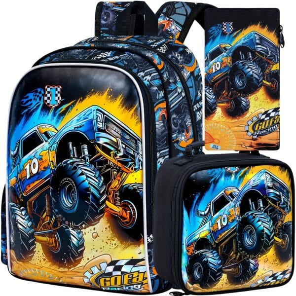 product-fancy-e7128227-5882-4571-9e94-cef6348c62a0 Craftsmanship issues may have some paper protection on the front which can be wiped clean, please allow as shown in the carousel display. 3pcs Car Backpack for Boys, 40.64cm Kids Bookbag Set for Elementary Preschool Kindergarten, School Backpacks with Lunch Box (black and green)