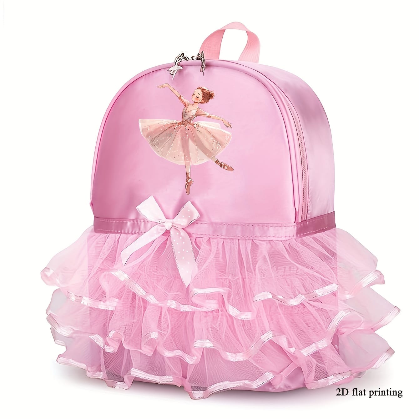 1pc Stylish Pink Nylon Backpack with Lace & Bow Details, Fluffy Tulle Skirt Design, Adjustable Straps, Lightweight & Lockable, Zipper Closure, 2D Flat Print - Perfect for Daily Commute & Gift Giving, Backpack for Travel, Durable Polyester Lining, For Teenager