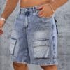 Men'S Casual Denim Cargo Shorts with Multiple Pockets - Loose Fit, Knee-Length, Light Blue, Non-Stretch Fabric, Perfect for Casual Attire, Party Shorts|Pocketed Shorts|Woven Texture