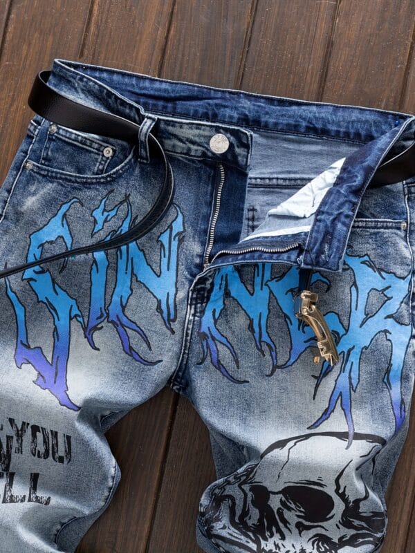 product-fancy-e7cd8f43-01ed-4e6e-9545-dbfbcd0696a6 Men's Punk Jeans - Skinny fit Stretch Blue jeans with, Zipper Closure, Machine Washable - for Concerts, Nightclubs, Streetwear - Edgy Gothic Punk Rock Look