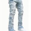 product-fancy-e9387f59-f941-444d-9baa-2bab981477f2 Men'S Slim-Fit Stretch Faux Denim Faux Denim with Embroidered Rips - Casual Light Blue Washed Faux Denim, Medium Stretch, Regular Length, All-Season Comfort Fit, Comfortable Clothing | Embroidered Faux Denim | Medium Stretch Fabric