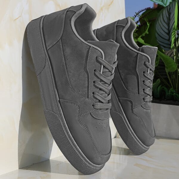 Men'S Fashionable Gray Sneakers - Casual Lace-Up Skate Shoes with Durable PVC Sole, Comfortable Fabric Lining for Hiking, Fitness & Casual Attir