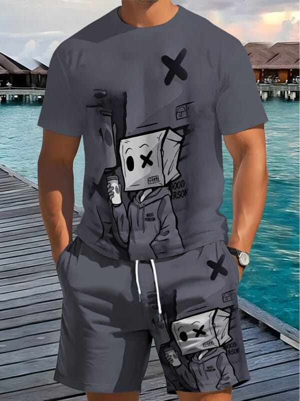 product-fancy-e9ab2d51-5ec1-4286-8e68-d44845a8bdbd Men'S Summer Cartoon Boxing Print Casual Outfit - Breathable Polyester Short Sleeve T-Shirt & Shorts, Machine Washable, Regular Fit Streetwear for All Seasons, Allseason Apparel | Playful Print Tee | Machine Washable Fabric, Boxer Shorts