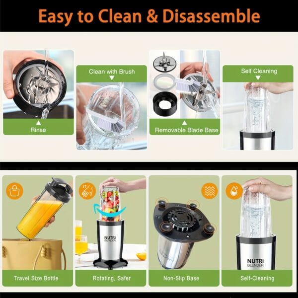 Smoothie Blender, Blender for Shakes and Smoothies, 15pcs Personal Blender and Grinder Combo for Kitchen Single Serve Mixer Blender for Juices Youngsters Food Nutritious Recipe with Brush, Juicing Station|Modern Kitchen Appliance|Durable Construction