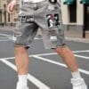 product-fancy-eaf764db-a096-40f7-a102-d0fe678d82bb Men's Summer Lightweight Denim Shorts - Knee-Length Relaxed Fit Distressed Casual Shorts with Portrait Print, 52% Blend, Hand Wash Only