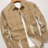 product-fancy-ebdbf9f5-be59-451d-94d2-72b1a2e2769c Men's Streetwear Distressed Denim Shirt - Relaxed Fit with Ripped Details, Classic Collar & Button Front, Autumn/Winter Casual Outerwear, Autumn Fashion, Solid Color Design