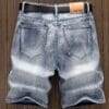Men's Vintage Streetwear Jeans - Distressed denim with R, Belt Loop Pocket - Skinny Fit (Machine Washable) - Urban Casual Shorts for Concerts, Parties, Casual Attire - Non-See-Through Fabric, Concert Attire, Patchwork Design, Durable Stitching, Fashionforward Men