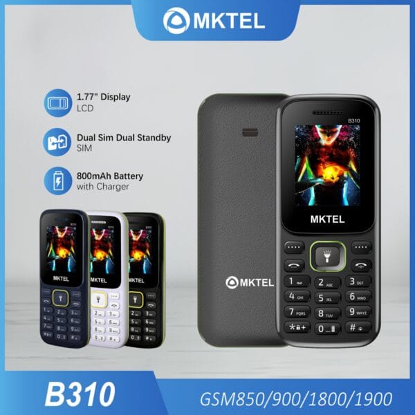 MKTEL B310 Feature Phone with 1.77" Screen, 800mAh Long-Lasting Battery, FM Radio, Flashlight, Dual SIM - Navy Blue & Lime Green Accent - Compatible with Charger - Basic Camera for Emergencies, Everyday Use - Ideal for Seniors & Heavy Users, Emergency Device, Simple Interface, Reliable Performance, Entrylevel Device, Budgetfriendly Option
