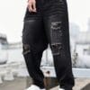 Men'S Casual Distressed Faux Denim Faux Denim - Relaxed Fit Water-Washed Ripped Detailing, Non-Stretch Durable Fabric, All-Season Versatile Style for Casual Attire, Comfortable Fashion, Classic Blue Wash, Quality Craftsmanship