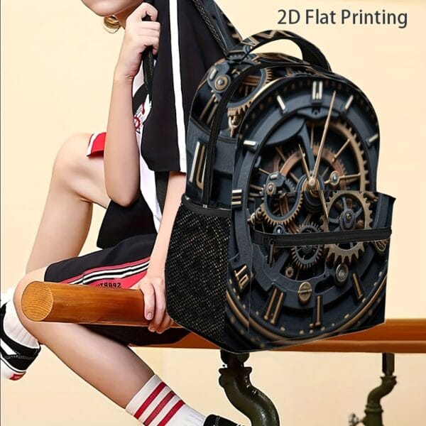 1pc Steampunk Clock Backpack - Adjustable Shoulder Straps, 2D Flat Printing, Mechanical Design, Perfect for Teens & Adults, Casual Outing Gear, Everyday Backpack | Vintage Backpack | Durable Backpack