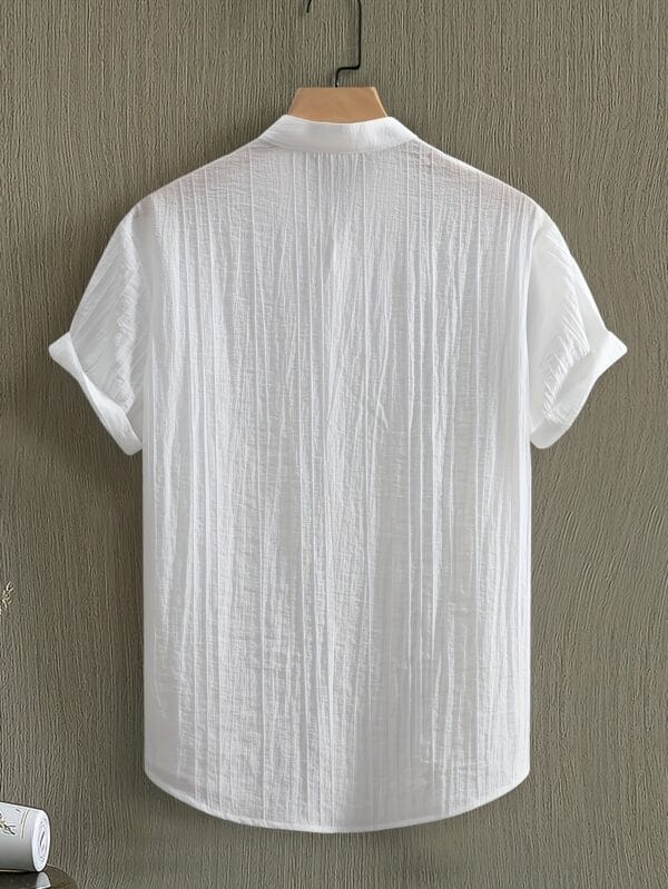 Men'S Summer Casual Beach Shirt - Lightweight Breathable Polyester-Spandex Blend Short Sleeve Top with Orange Cartoon Leopard Pattern and Tropical Drink Print, Stand Collar Design, Machine Washable, Perfect for Pool Parties and Beach Vacations