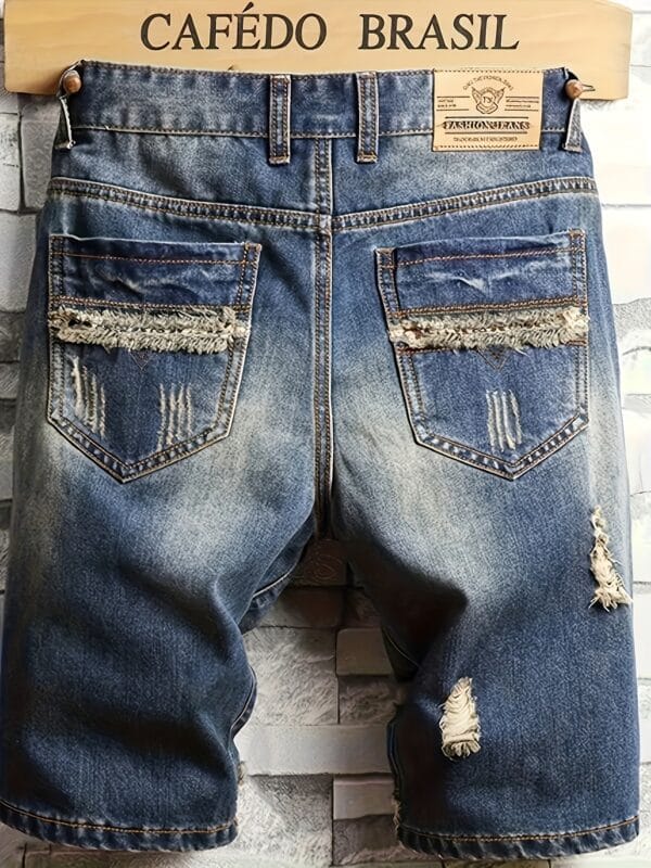 Men'S Non-Stretch Faux Denim Shorts - Classic Five-Pocket design with Random Color Patchwork, Mid-Length Casual Pants for Everyday & Formal Outfits - Edgy Streetwear Style Faux Denim Shorts, Faux Denim Shorts, Versatile Clothing, Distressed Look, Quality Stitching, Young Adults, Streetwear Fashion, Retro Fashion, Durable Fabric, Urban Style