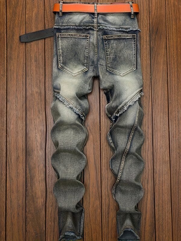 Men'S Skinny Faux Denim - Stretch Slim Fit Streetwear Pants, All-Season Skinny Leg Faux Denim for Urban Fashion, Casual & Formal Outfits - Non-See-Through Fabric, Street Style, Distressed Details, Quality Stitching, Stylish Trousers, Young Adults, Formal Attire, Modern Streetwear, Durable Stitching, Versatile Trousers, Young Men