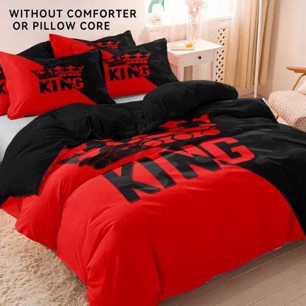 3pcs Soft & Breathable Polyester Duvet Cover Set - King & Crown Print, Includes 1 Duvet Cover and 2 Pillowcases, Perfect for Bedroom & Guest Room, Machine Washable