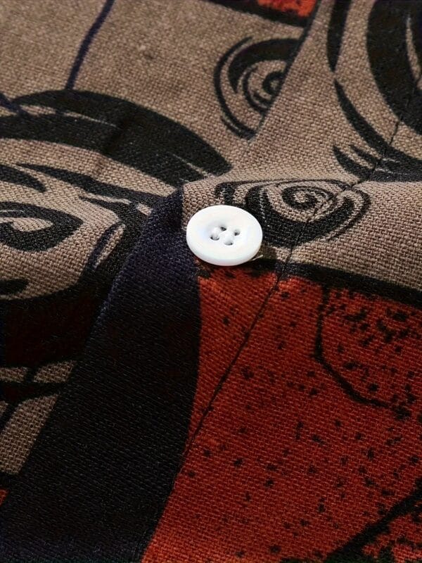 Men'S Color Block Geometric Print Short Sleeve Shirt - Casual Button- Lapel Collar, Breathable Blend Fabric, Loose Fit for Summer Outdoor Activities, Short Sleeve Tops