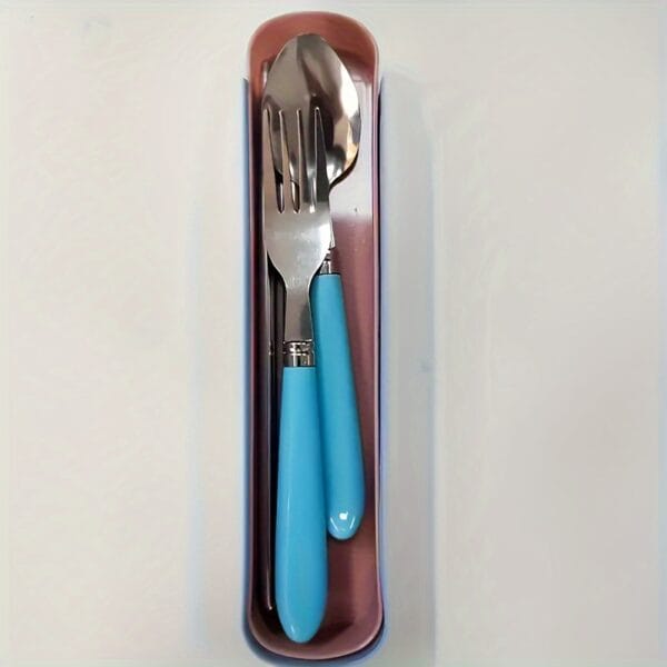 1pc Polished Stainless Steel Portable Cutlery Set with Storage Box - Perfect for everyday use with picnics, camping, and camping cookware