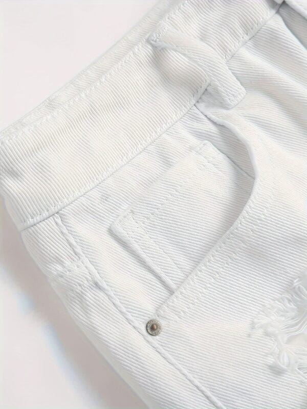 Men's Distressed Jeans Shorts - Non-Stretch Denim Casual Shorts with Zipper Closure, Machine Washable for Teens & Adults, Everyday Summer Outfits (Non-Elastic Waist), Weekend Attire, Torn Details, Durable Fabric, Young Adults