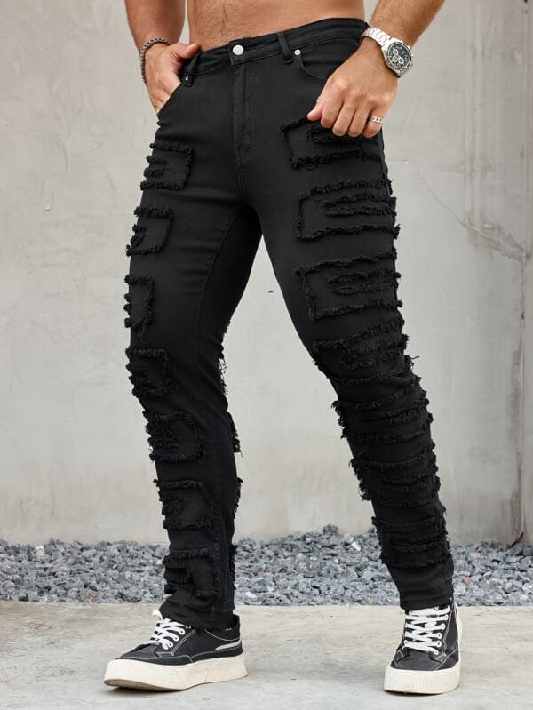 Men'S Skinny Faux Denim - Non-Stretch Slim Fit Pants with Pocket, All-Season Everyday & Formal Wear, Classic Black for Casual Formal Outfits - Adult Men'S Faux Denim, Versatile Clothing, Modern Faux Denim, Quality Stitching, Stylish Trousers, Urban Style, Formal Trousers, Durable Faux Denim, Young Adults