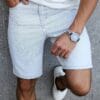 Men's Light Blue Jeans - Non-Stretch Straight-Leg Casual Shorts, Machine Washable Everyday Pants for Office, Outings & Social Events - Classic Denim Shorts for Men, Office Attire, Timeless Design, Quality Stitching, Summer Wardrobe