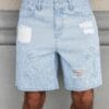 product-fancy-f55c9179-609c-43e8-922f-f6958b6934e2 Men'S Streetwear Denim Mid-Length Shorts - Washed Blue with Distressed Rips, Star & Anchor Embroidery, Loose Fit, Casual Summer Denim Shorts for Casual Attire, Everyday Denim Shorts | Streetwear Fashion | Detailed Embroidery, Denim Shorts