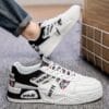 product-fancy-f727c368-e184-457f-b36b-2f336ff5686f 1 Pair MAINALUN Men'S Low-Top Casual Sneakers - Breathable, Lightweight, Comfortable, Versatile for Fitness, Sports, Travel, Work, and Holiday Gifts - White with Colorful Stripes and "LOVE" Design, Casual Footwear | Stylish Casual Shoes | Comfortable Footwear