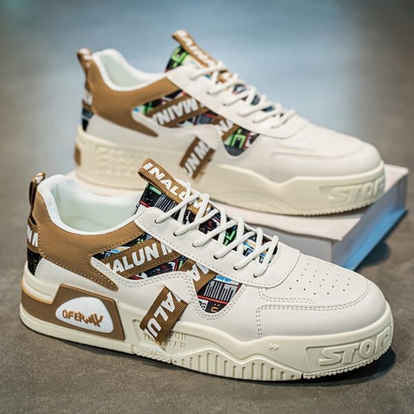 product-fancy-f88dc078-b182-4c9b-bbb0-6861f94553f4 1 Pair MAINALUN Men'S Low-Top Casual Sneakers - Breathable, Lightweight, Comfortable, Versatile for Fitness, Sports, Travel, Work, and Holiday Gifts - White with Colorful Stripes and "LOVE" Design, Casual Footwear | Stylish Casual Shoes | Comfortable Footwear