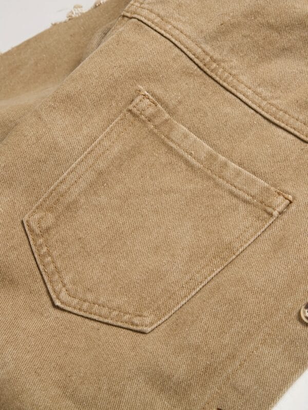 product-fancy-f9150f6b-4492-4d78-8883-6e9b3a8be51c Men's Streetwear Distressed Denim Shirt - Relaxed Fit with Ripped Details, Classic Collar & Button Front, Autumn/Winter Casual Outerwear, Autumn Fashion, Solid Color Design