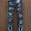 product-fancy-fb3a14ac-5997-487f-bd95-9af9e83bc777 Men's Vintage Streetwear Distressed Skinny Jeans with Frayed Hem & Blue Wash - Light Blue Denim Slim-Fit Stretch Pants, Machine Washable for Casual & Semi-Formal Outfits (Skull/Peace Sign/Butterfly Patch Design)