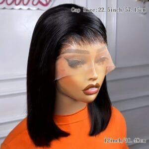 33.02x10.16cm Straight Bob Human Hair Wig for Women - 150% Density, Pre-Plucked, Transparent Lace Front, 20.32-30.48 cm, Stylish Black Hair with Bangs, Perfect for Everyday Look, Everyday Hairpiece | Stylish Haircut | Natural Hair Texture, Hair Wigs