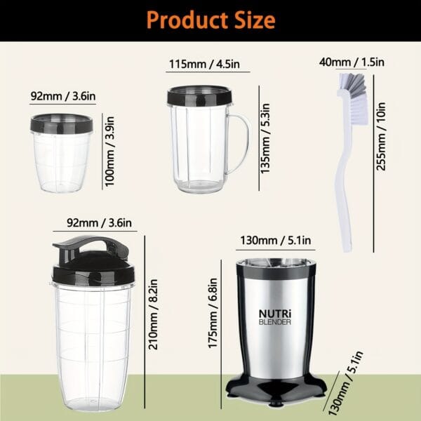 Smoothie Blender, Blender for Shakes and Smoothies, 15pcs Personal Blender and Grinder Combo for Kitchen Single Serve Mixer Blender for Juices Youngsters Food Nutritious Recipe with Brush, Juicing Station|Modern Kitchen Appliance|Durable Construction