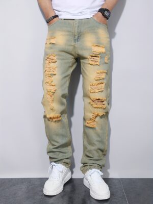 European and American Men's Vintage Ripped Casual Fashion Jeans