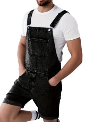 product-fancy-feebed96-28a2-4f5d-878f-2ef40dc4bb51 Men's Denim Shorts with Drawstring Waist, Loose Fit Overalls, Casual Button Pocket Summer Pullover