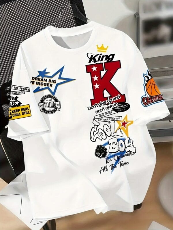 Men's Plus Size Big & Tall T-Shirt - Bold KING Lettering & Basketball Crown Graphic - Breathable Stretch Fabric - Athletic Streetwear Tee for Basketball Fans - Machine Washable - Black Alternative with King Design, Basketball Shirt, Sports Fan Apparel, Allseason Clothing, Sporty Casual Look, Stretchable Material