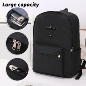 1pc Elegant Cross Pattern Men's Double Shoulder Backpack Large Capacity Laptop Bag, Casual Durable Backpack Trendy Travel Pack, School and Outing Vacation Commuter Bag with Zipper Closure