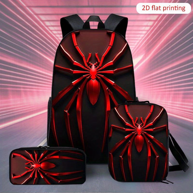 3pcs Spider-Themed Backpack Set for Men & Women - Lightweight, Breathable, Durable with Adjustable Straps, Ideal for College & Daily Commute, New York, Backpack for School