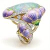 Vintage Floral Enamel Ring for Women - Boho Style Copper with Synthetic Cubic Zirconia, Purple & Green Flower Design, Perfect for Daily Wear or Gifting, Vintage Jewelry