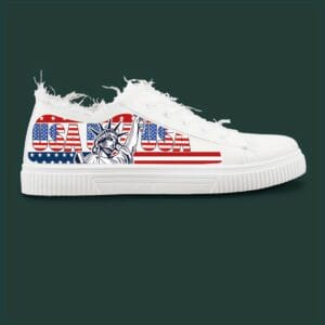 Women'S Patriotic American Flag Skate Shoes - Breathable Fabric Upper, White with Red & Blue Print, Lace-Up Casual Sneakers for All-Season Comfort, Casual Footwear | Laceup Sneakers | Comfortable Fit